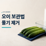 신선한 오이와 키친타월, 유리 밀폐용기를 함께 둔 모습