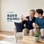혼자 사는 부모님과 자녀가 가정용 응급안전 장비를 확인하는 모습