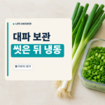 신선한 통대파와 썬 대파 냉동용기를 분리해 보여주는 이미지