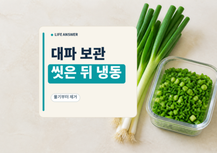 신선한 통대파와 썬 대파 냉동용기를 분리해 보여주는 이미지