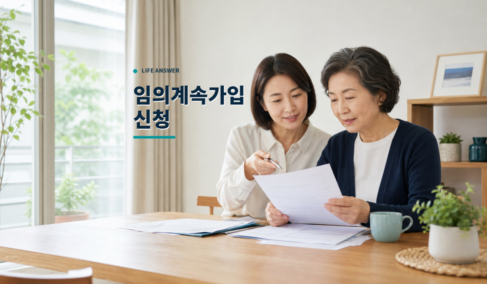 퇴직한 부모님과 자녀가 건강보험 서류를 함께 확인하는 모습