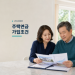 중장년 부부가 자택에서 주택연금 예상자료를 함께 확인하는 모습
