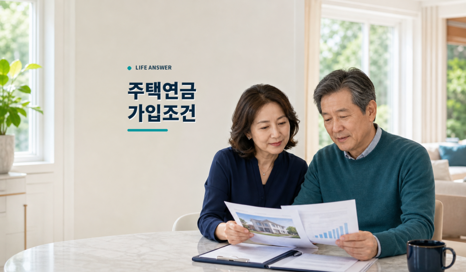 중장년 부부가 자택에서 주택연금 예상자료를 함께 확인하는 모습