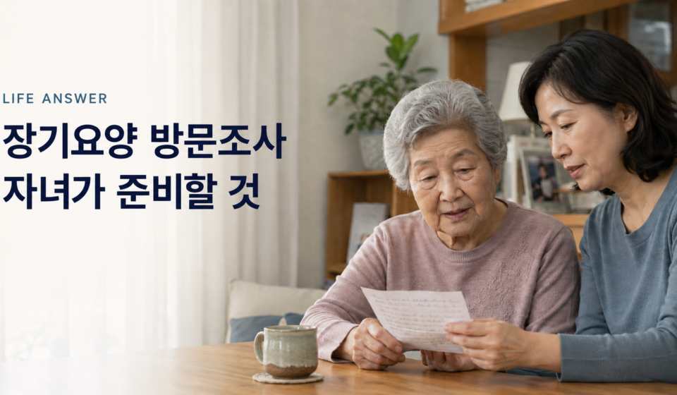 장기요양 방문조사를 앞두고 생활 메모를 확인하는 어머니와 자녀