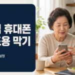 부모님과 자녀가 휴대폰 명의도용 방지 설정을 함께 확인하는 모습