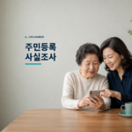 부모님과 자녀가 스마트폰으로 주민등록 사실조사 참여를 준비하는 모습