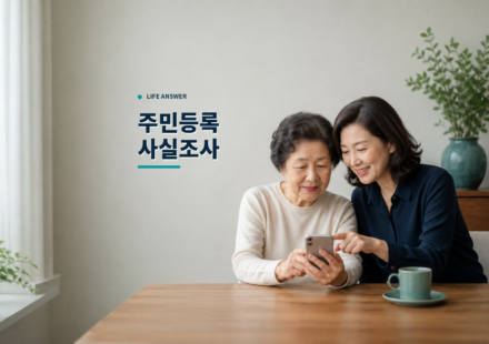 부모님과 자녀가 스마트폰으로 주민등록 사실조사 참여를 준비하는 모습